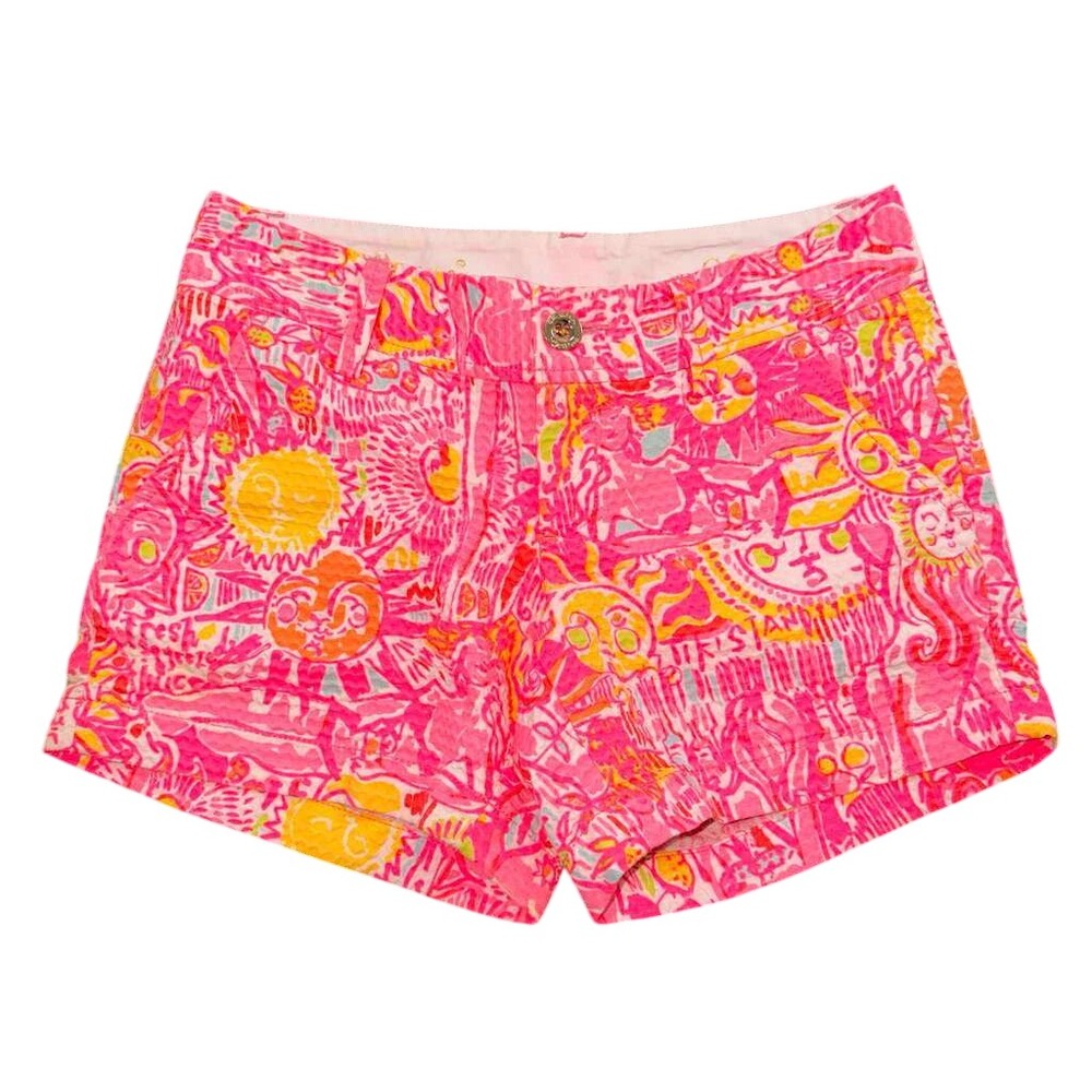 Lilly Pulitzer The Callahan Short Pink Yellow Sun Print Seersucker Size 00